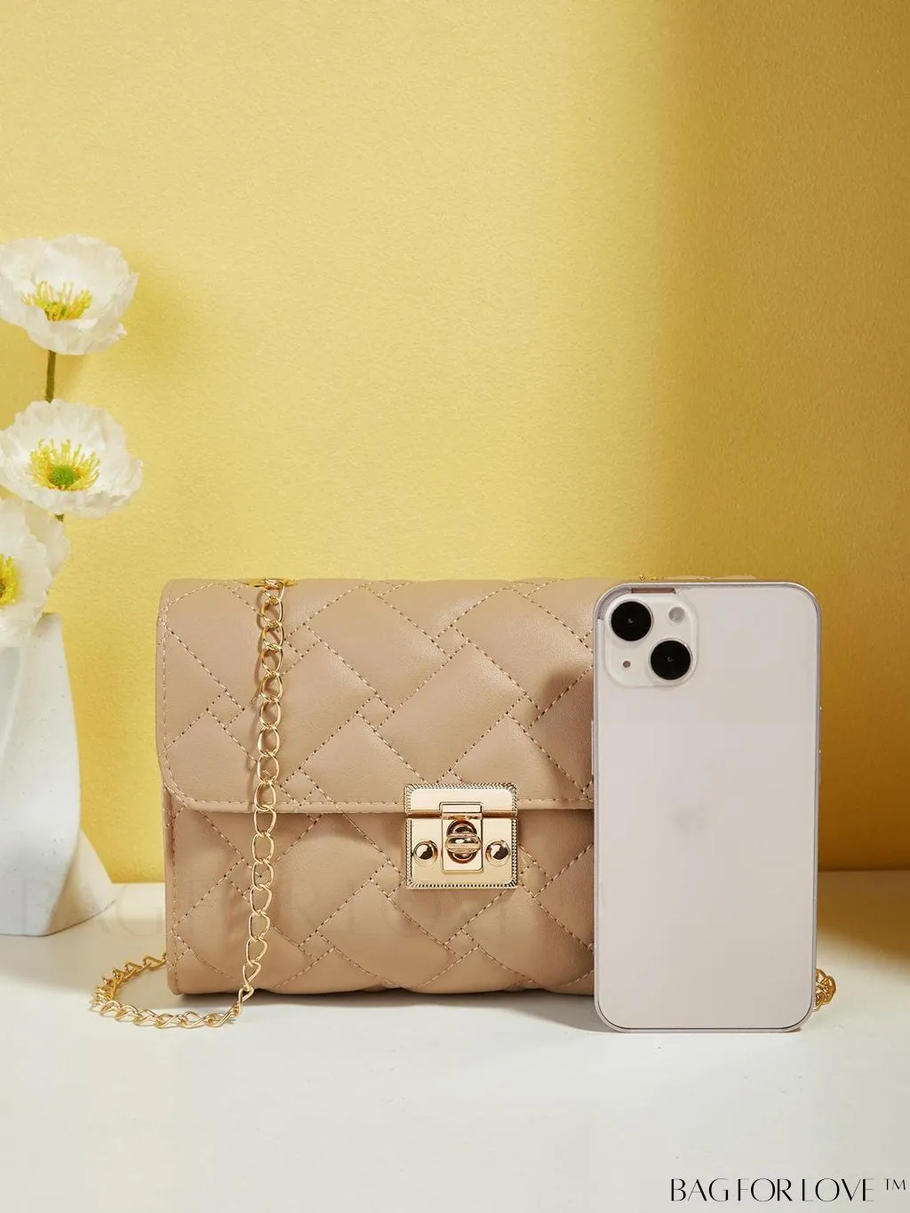BagForLove - Compact PU Square Bag with Stitch Detail and Turn-lock Closure