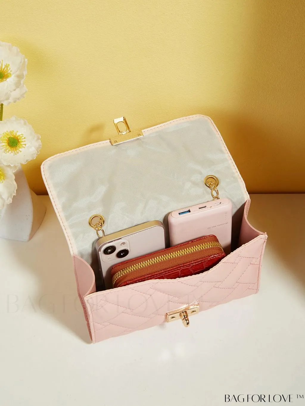 BagForLove - Compact PU Square Bag with Stitch Detail and Turn-lock Closure