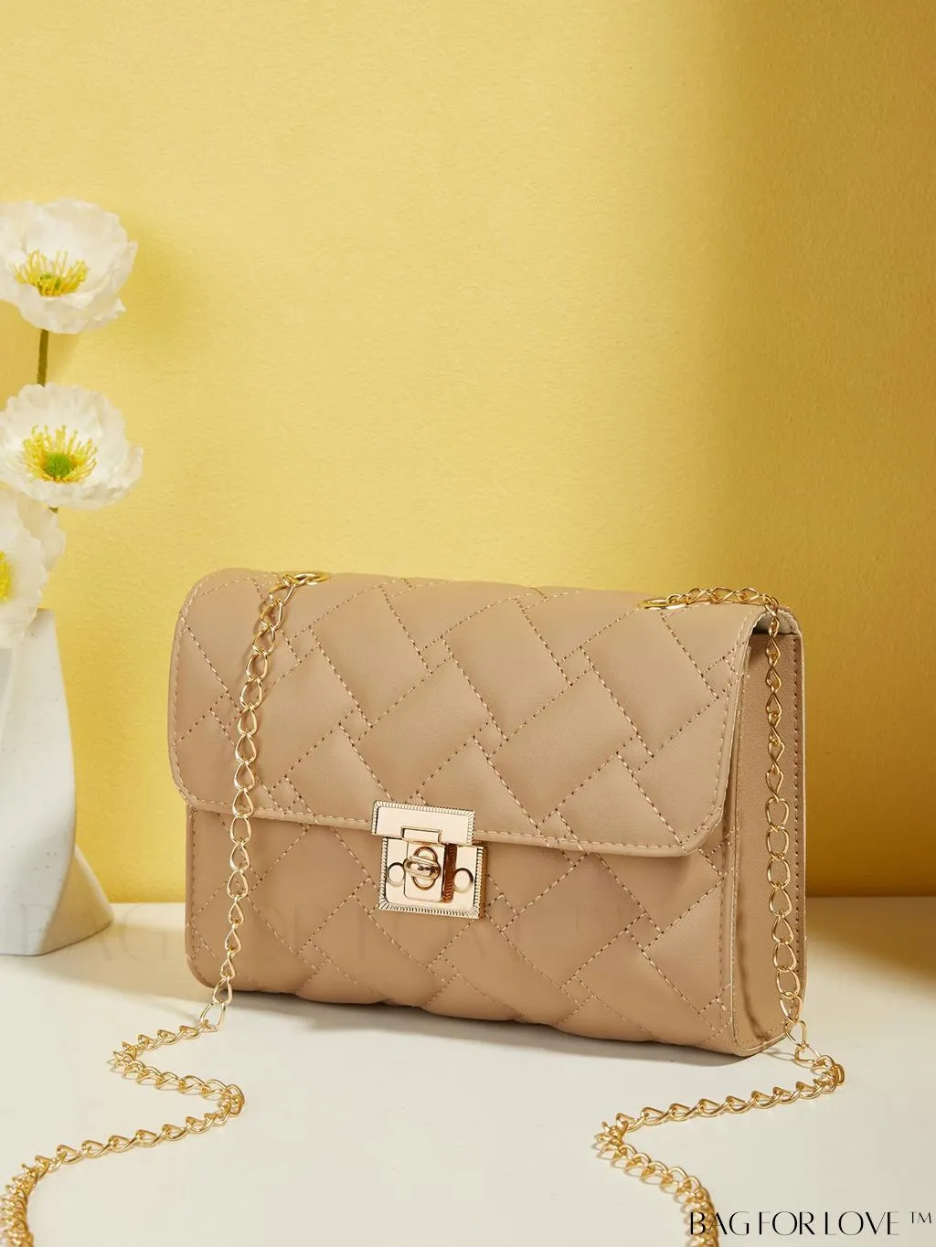 BagForLove - Compact PU Square Bag with Stitch Detail and Turn-lock Closure
