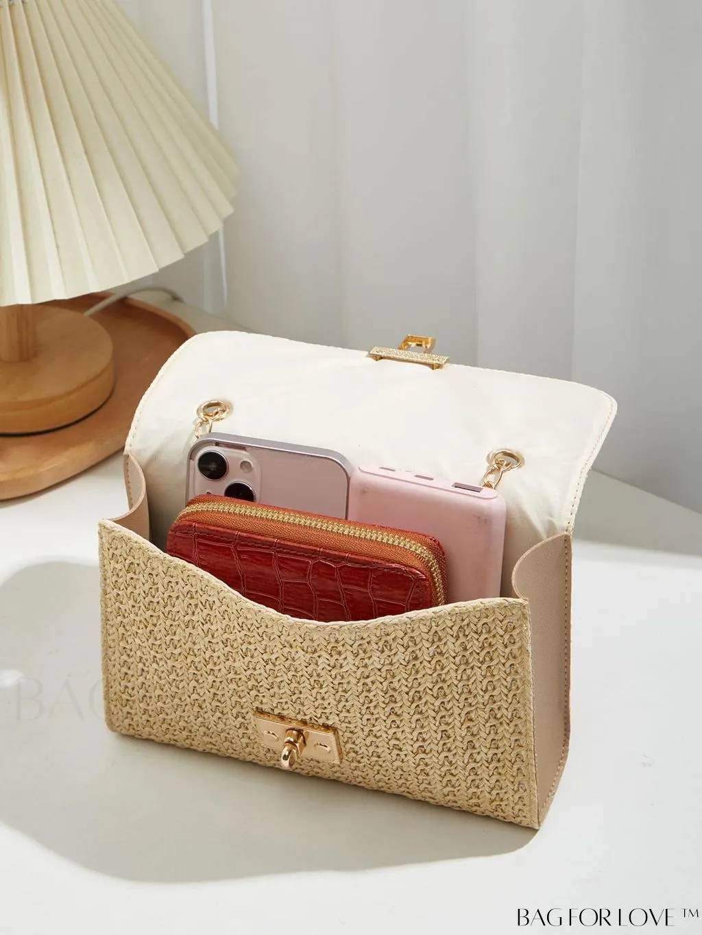 BagForLove - Compact PU Square Bag with Stitch Detail and Turn-lock Closure