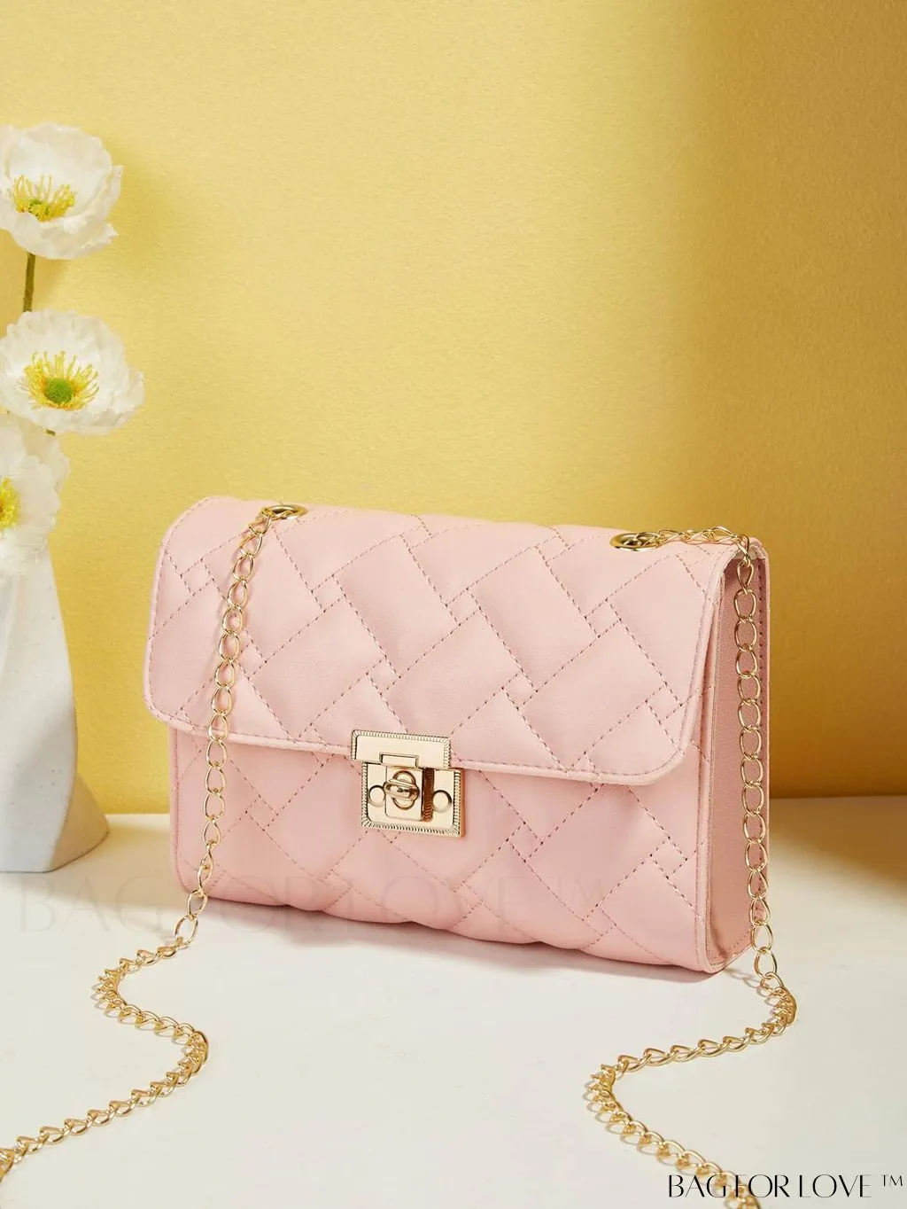 BagForLove - Compact PU Square Bag with Stitch Detail and Turn-lock Closure