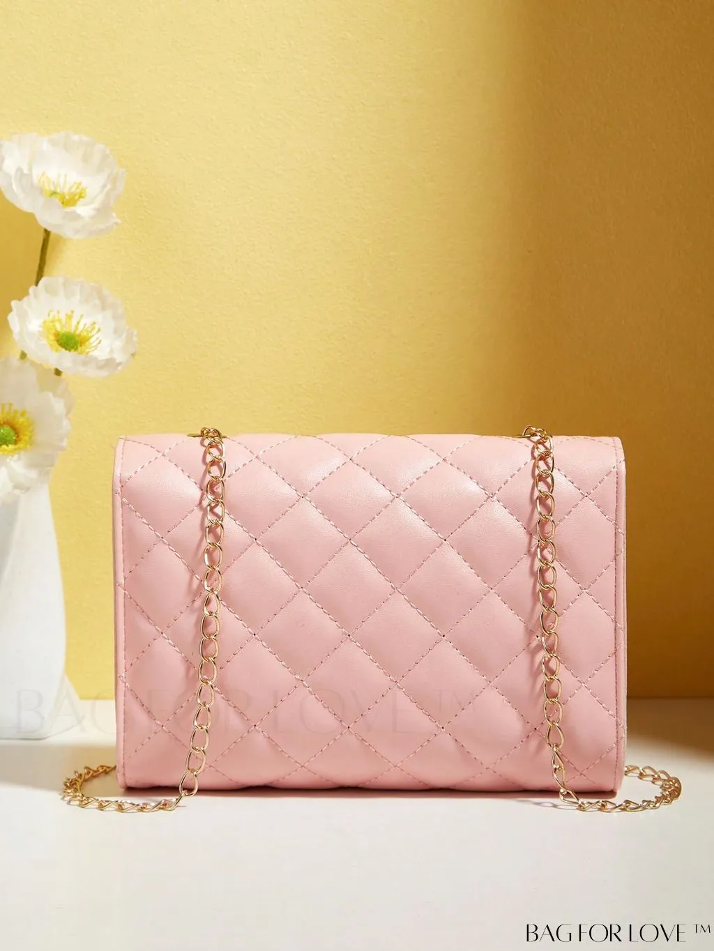 BagForLove - Compact PU Square Bag with Stitch Detail and Turn-lock Closure