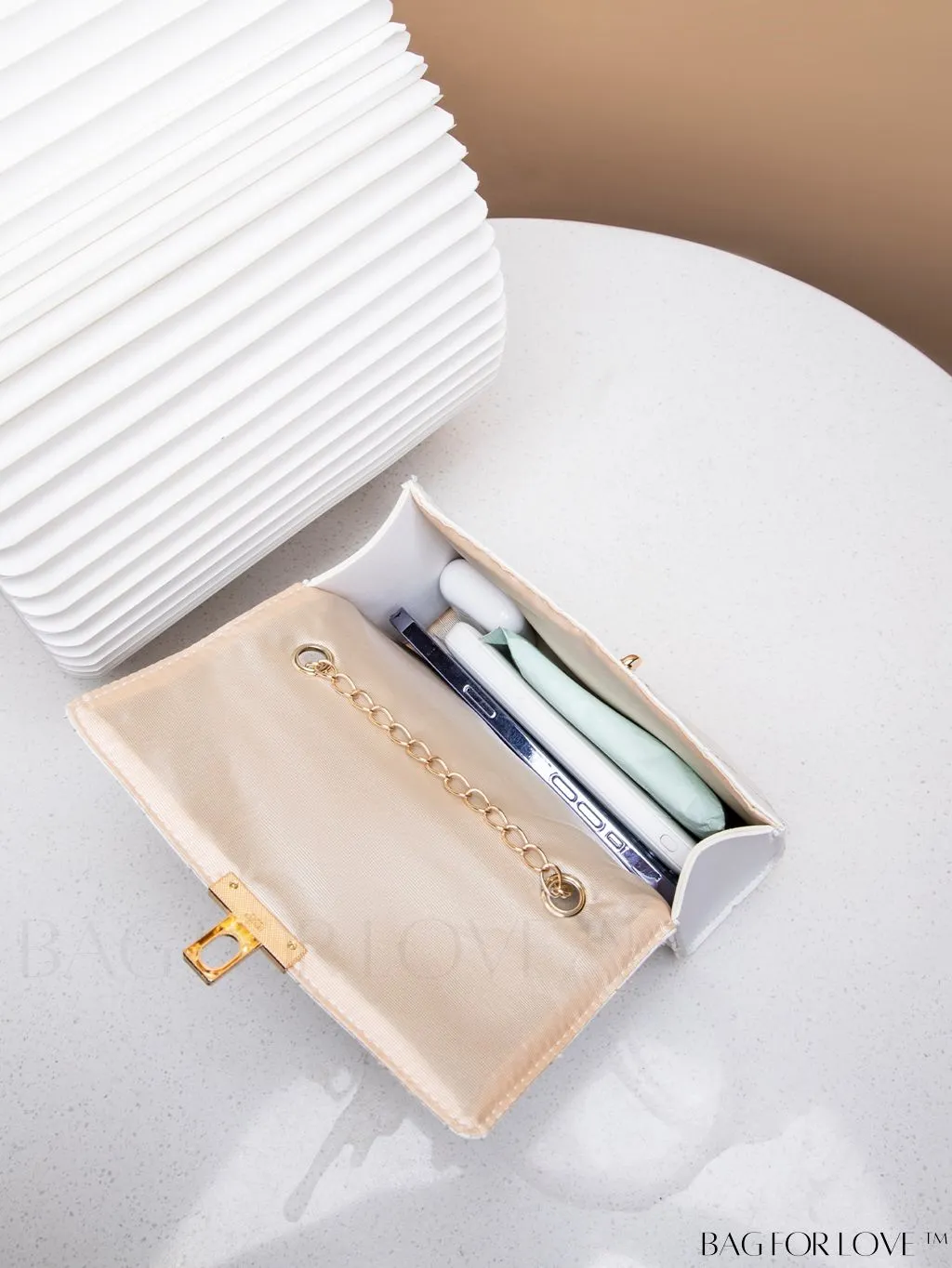 BagForLove - Compact PU Square Bag with Stitch Detail and Turn-lock Closure