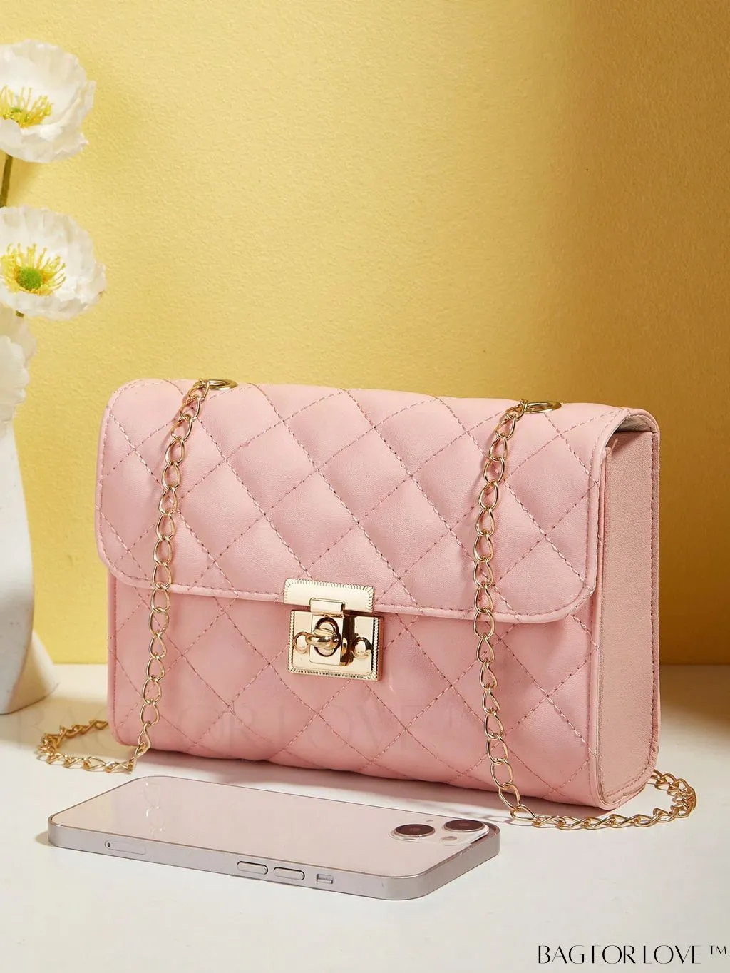 BagForLove - Compact PU Square Bag with Stitch Detail and Turn-lock Closure