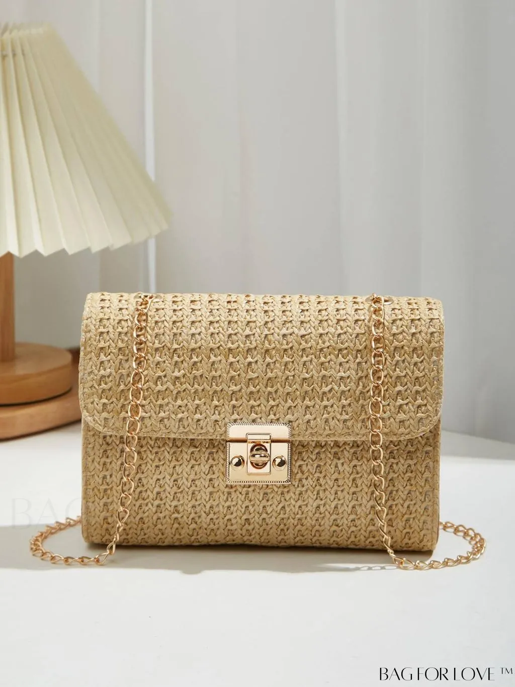 BagForLove - Compact PU Square Bag with Stitch Detail and Turn-lock Closure