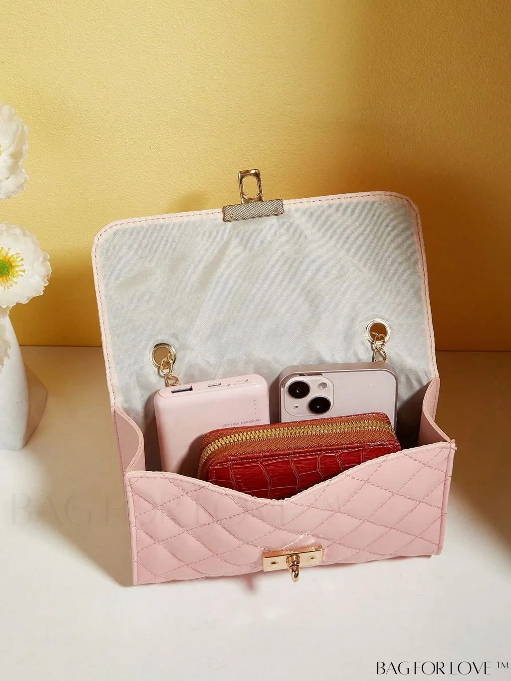 BagForLove - Compact PU Square Bag with Stitch Detail and Turn-lock Closure