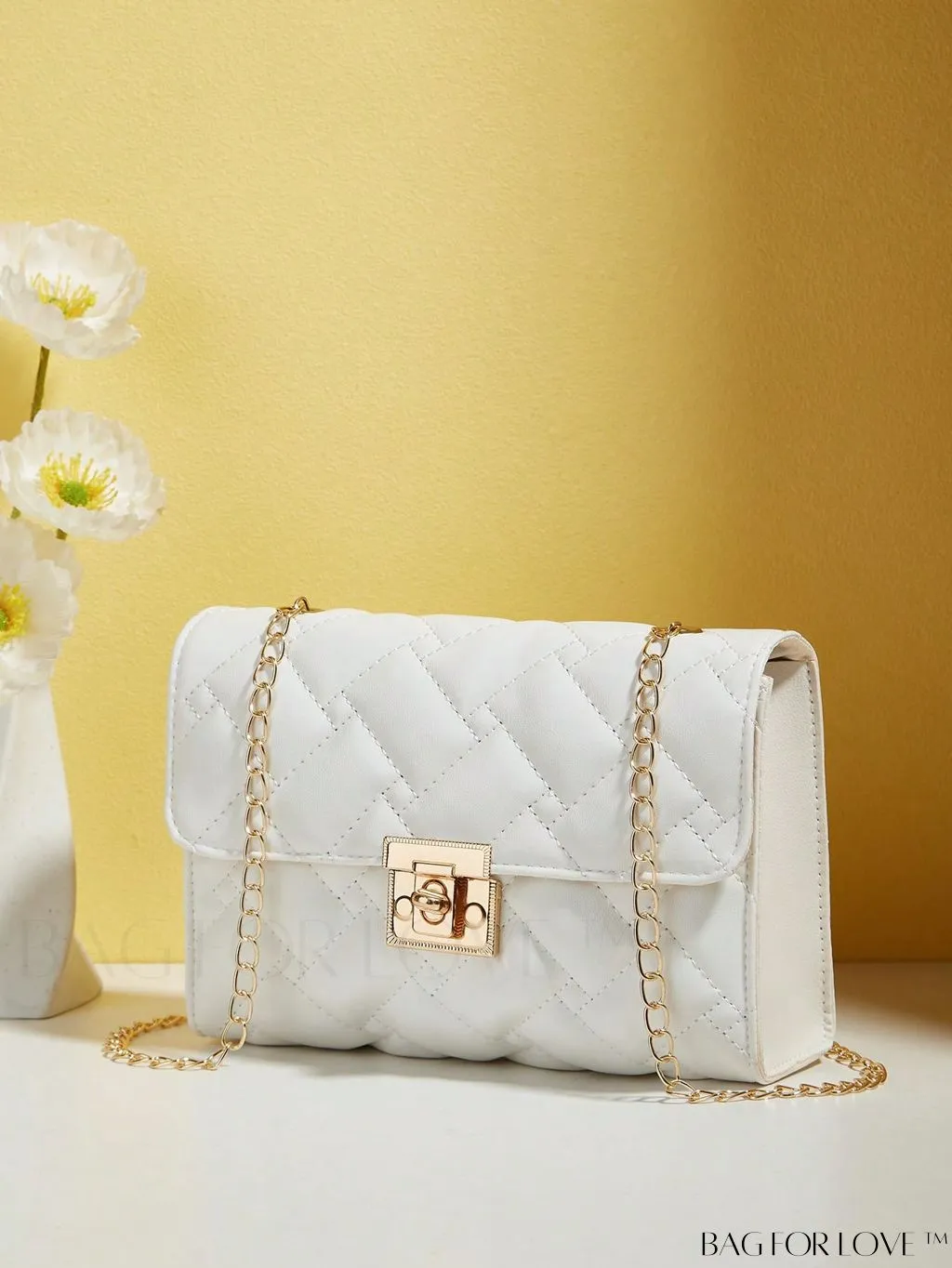 BagForLove - Compact PU Square Bag with Stitch Detail and Turn-lock Closure