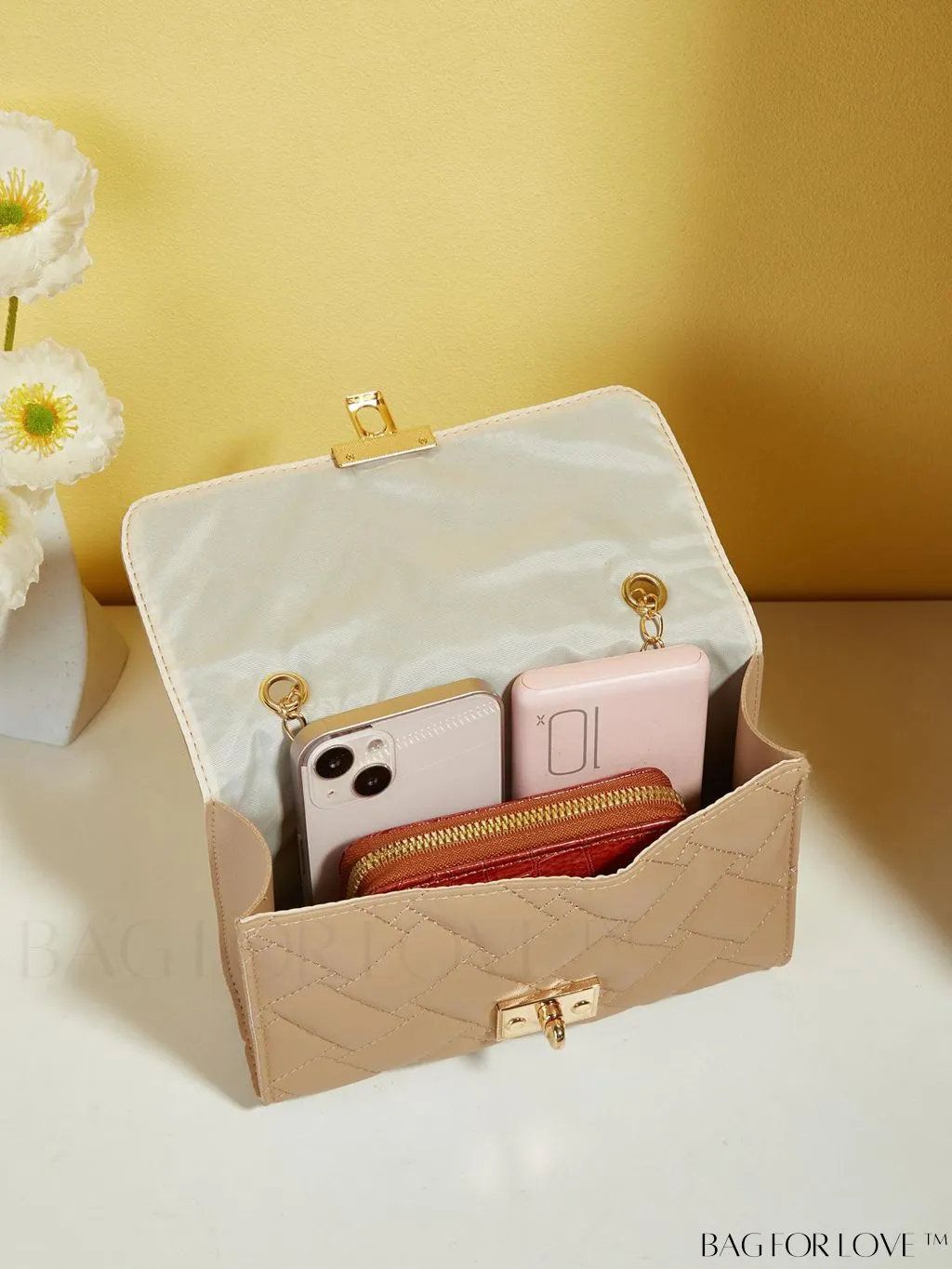 BagForLove - Compact PU Square Bag with Stitch Detail and Turn-lock Closure