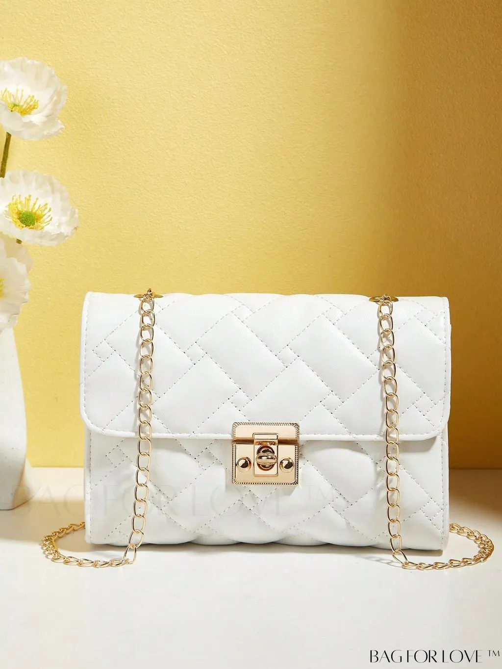 BagForLove - Compact PU Square Bag with Stitch Detail and Turn-lock Closure