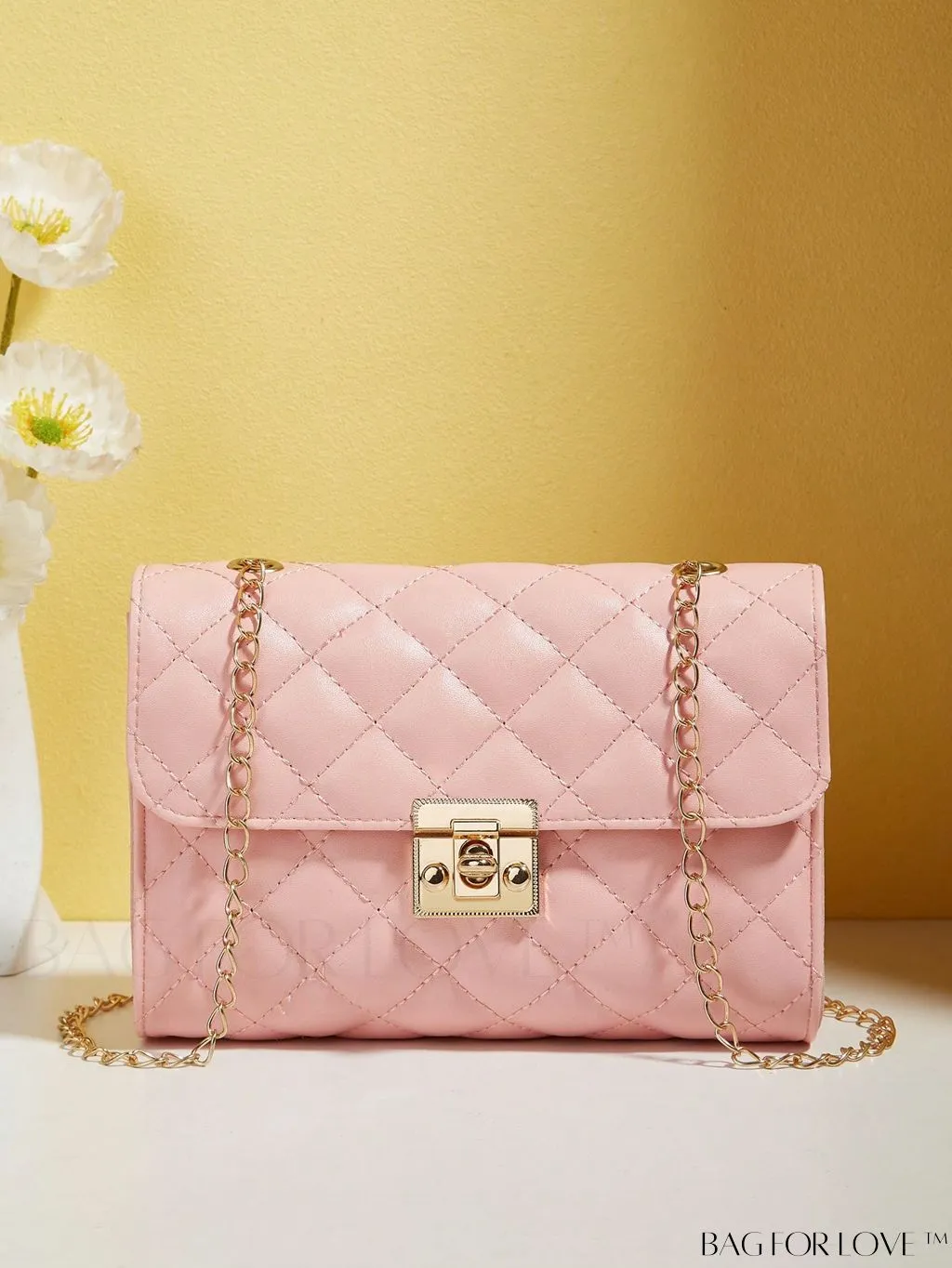 BagForLove - Compact PU Square Bag with Stitch Detail and Turn-lock Closure