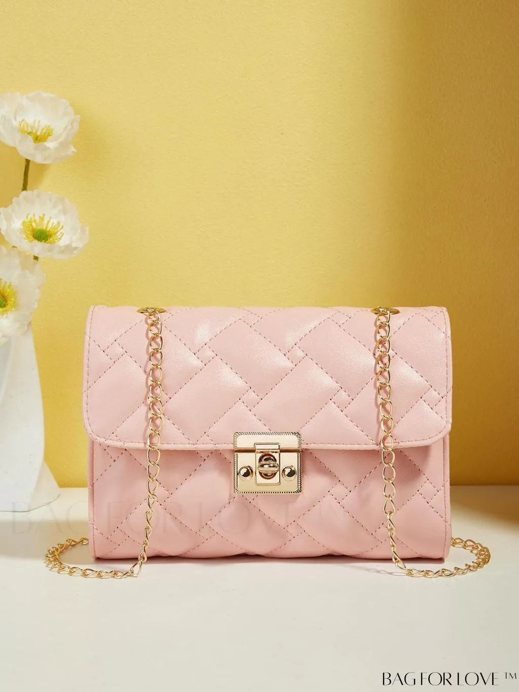 BagForLove - Compact PU Square Bag with Stitch Detail and Turn-lock Closure