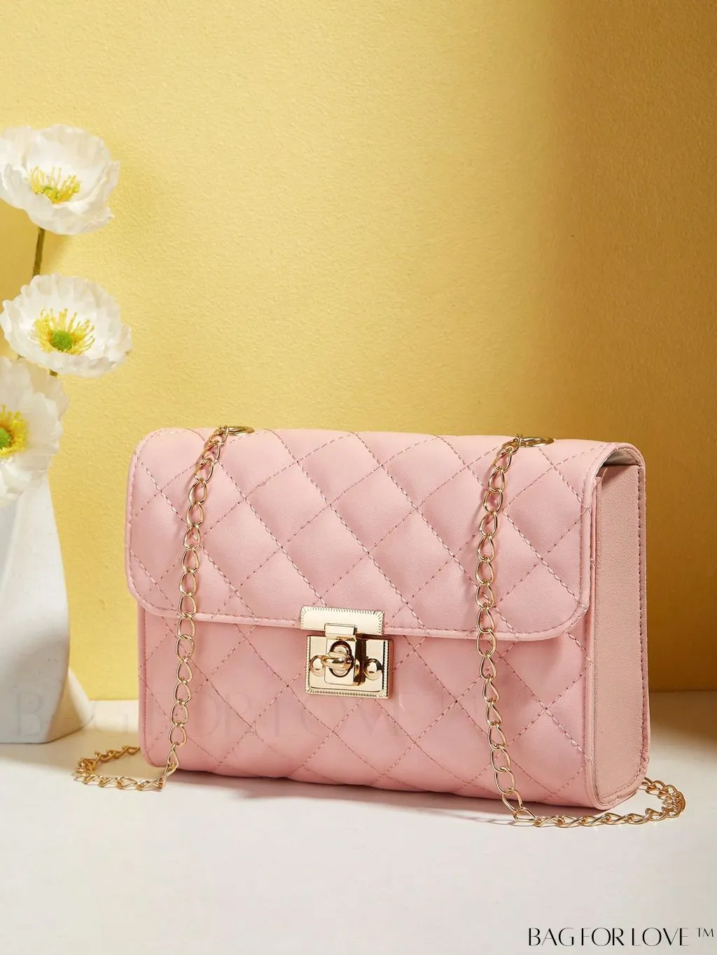 BagForLove - Compact PU Square Bag with Stitch Detail and Turn-lock Closure