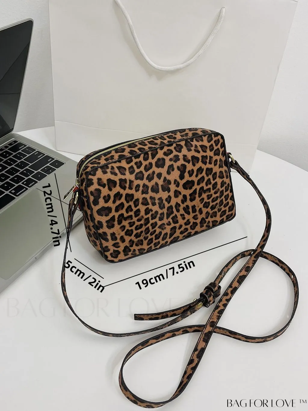 BagForLove - Leopard Print PU Square Bag with Zipper - Compact and Stylish