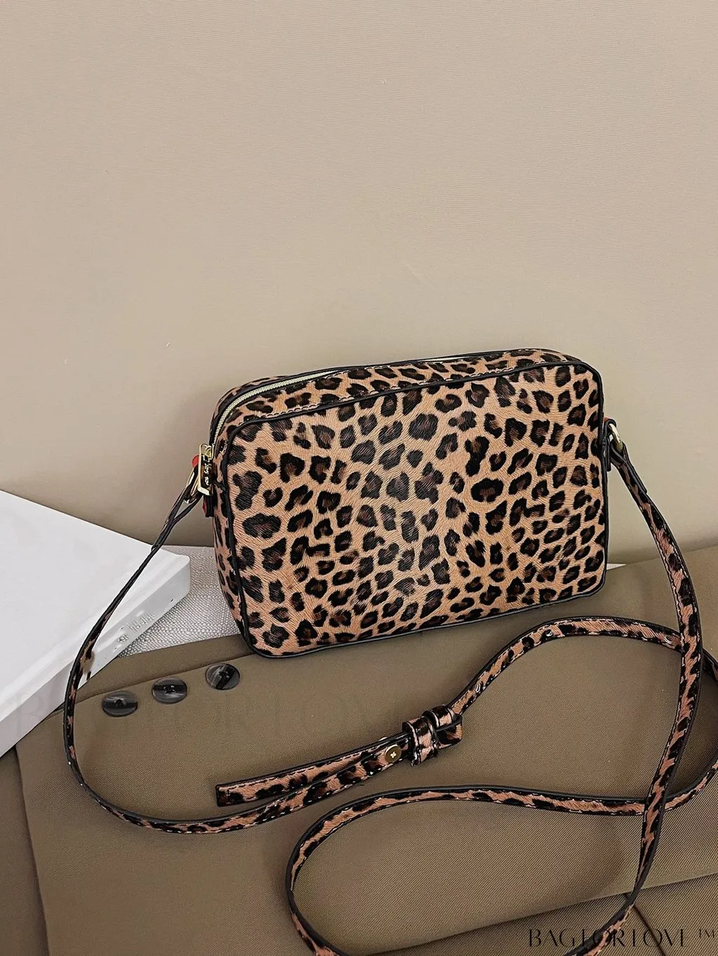 BagForLove - Leopard Print PU Square Bag with Zipper - Compact and Stylish