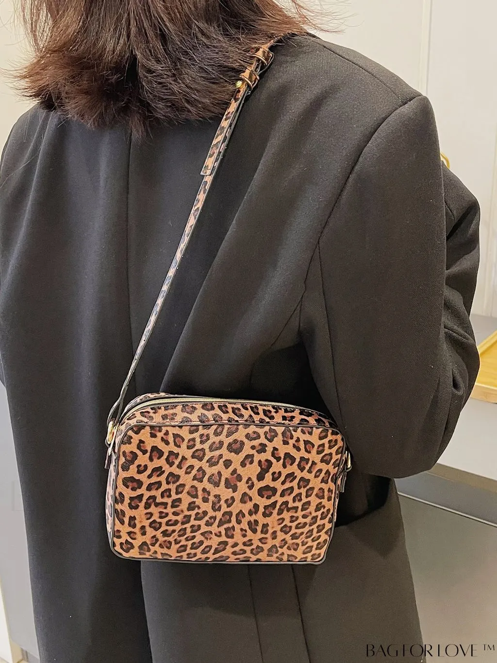 BagForLove - Leopard Print PU Square Bag with Zipper - Compact and Stylish