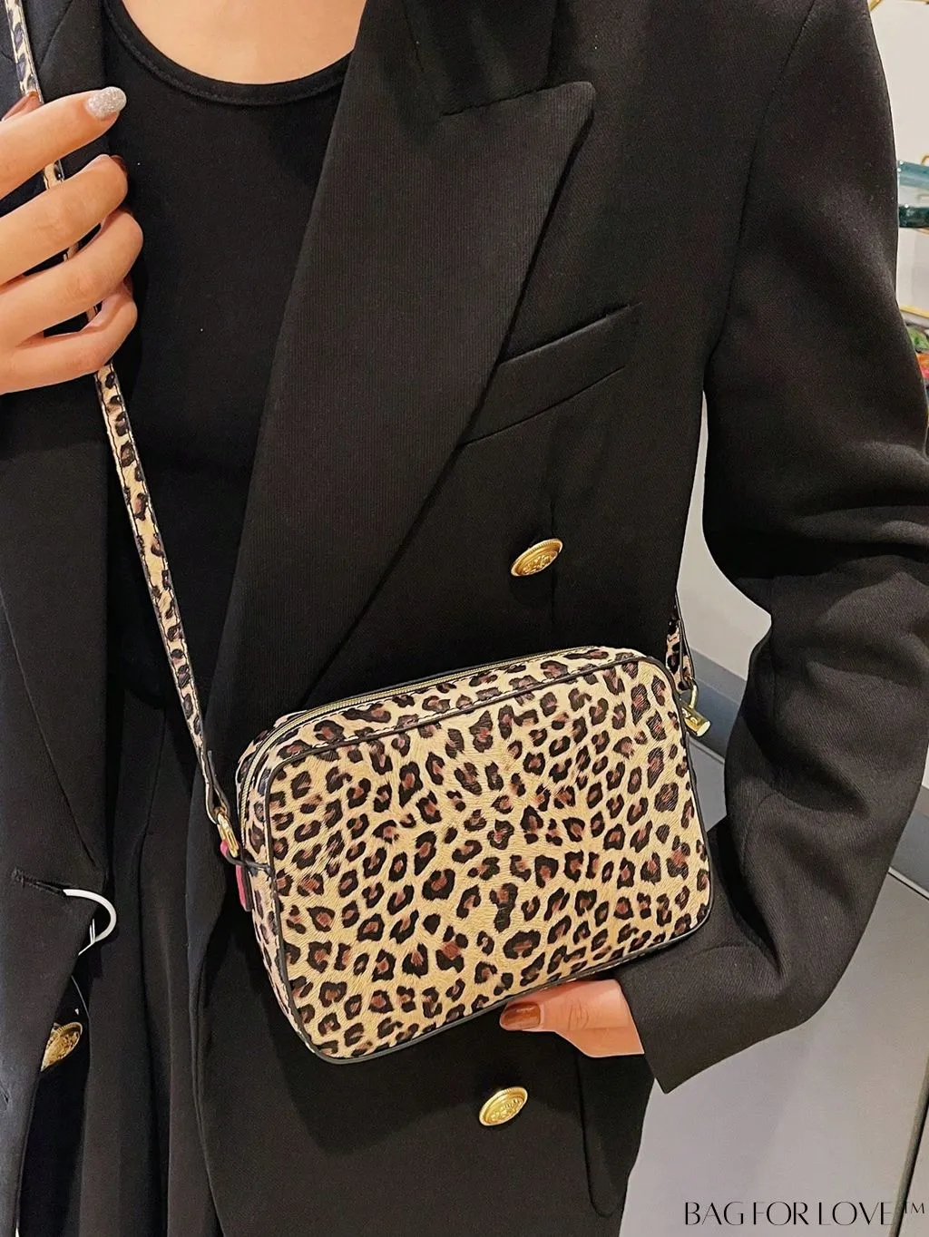 BagForLove - Leopard Print PU Square Bag with Zipper - Compact and Stylish