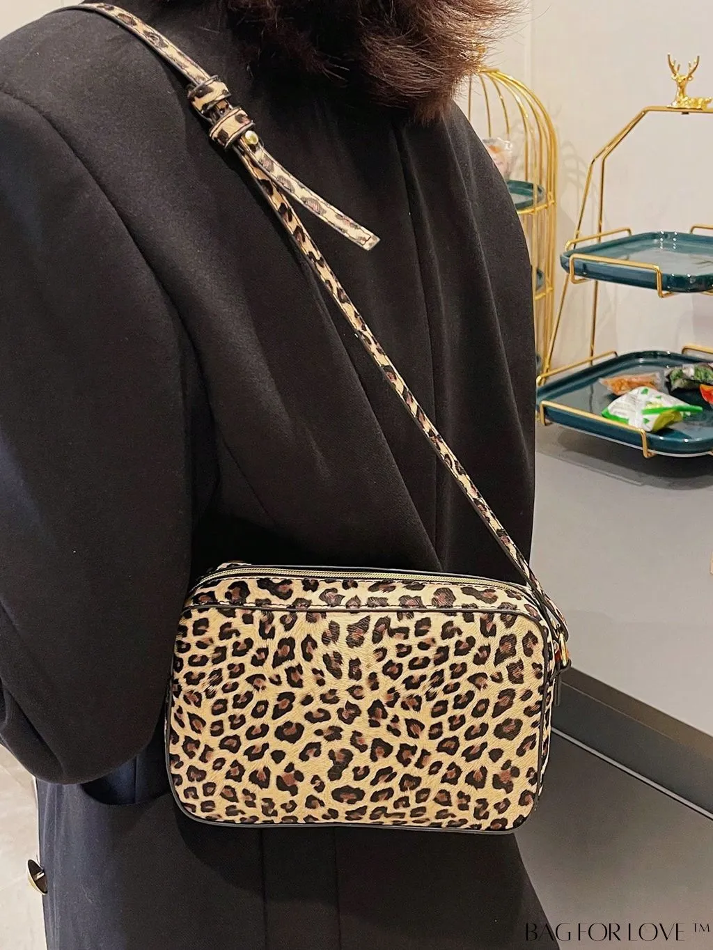 BagForLove - Leopard Print PU Square Bag with Zipper - Compact and Stylish
