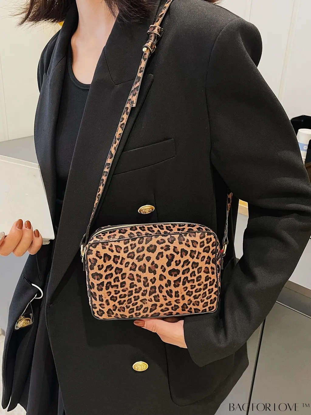 BagForLove - Leopard Print PU Square Bag with Zipper - Compact and Stylish