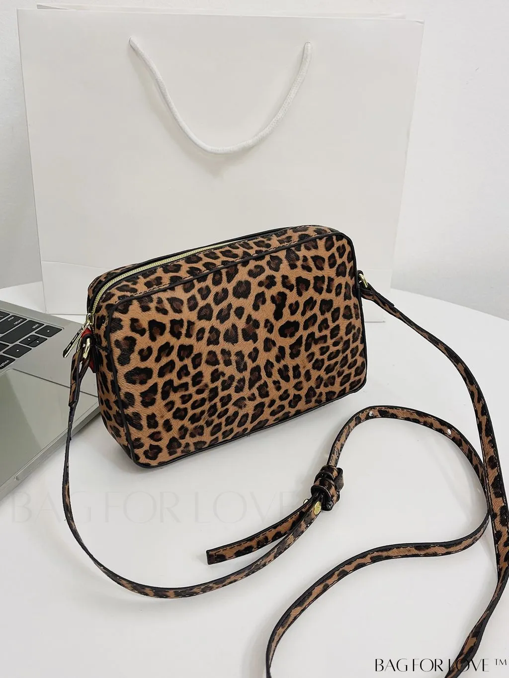 BagForLove - Leopard Print PU Square Bag with Zipper - Compact and Stylish
