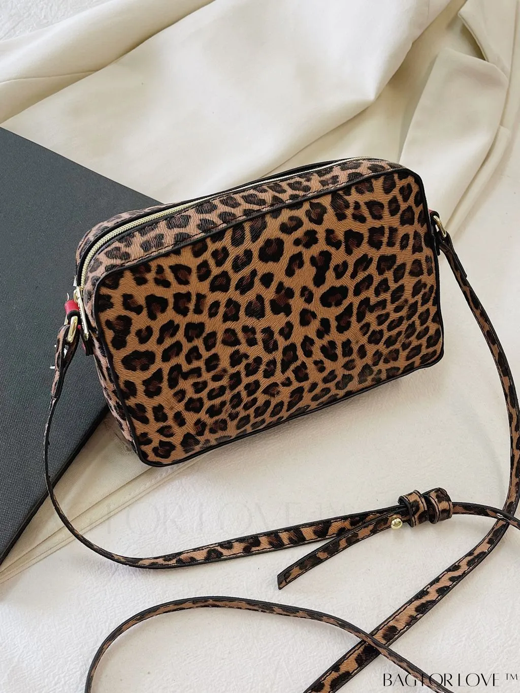 BagForLove - Leopard Print PU Square Bag with Zipper - Compact and Stylish