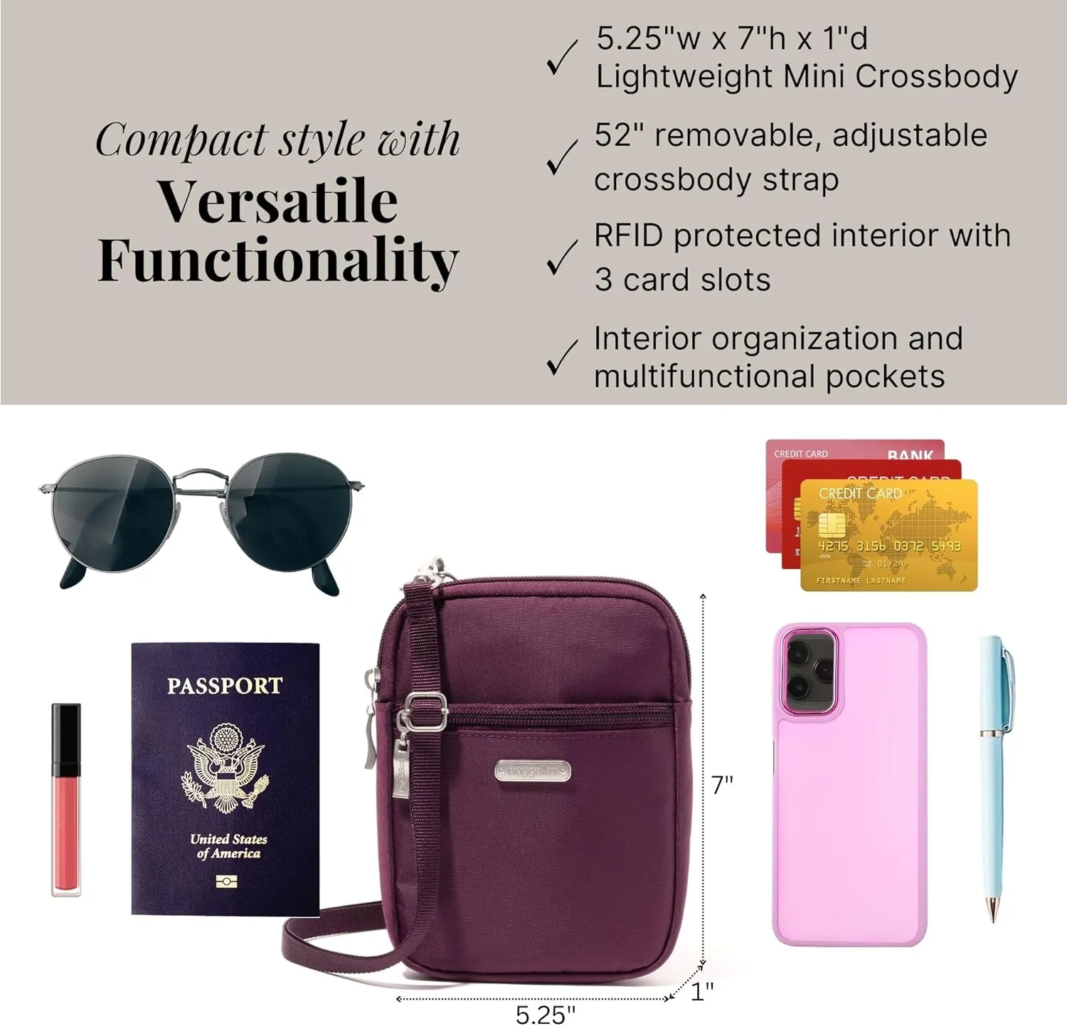 Baggallini Women's Essential Mini Crossbody Bag