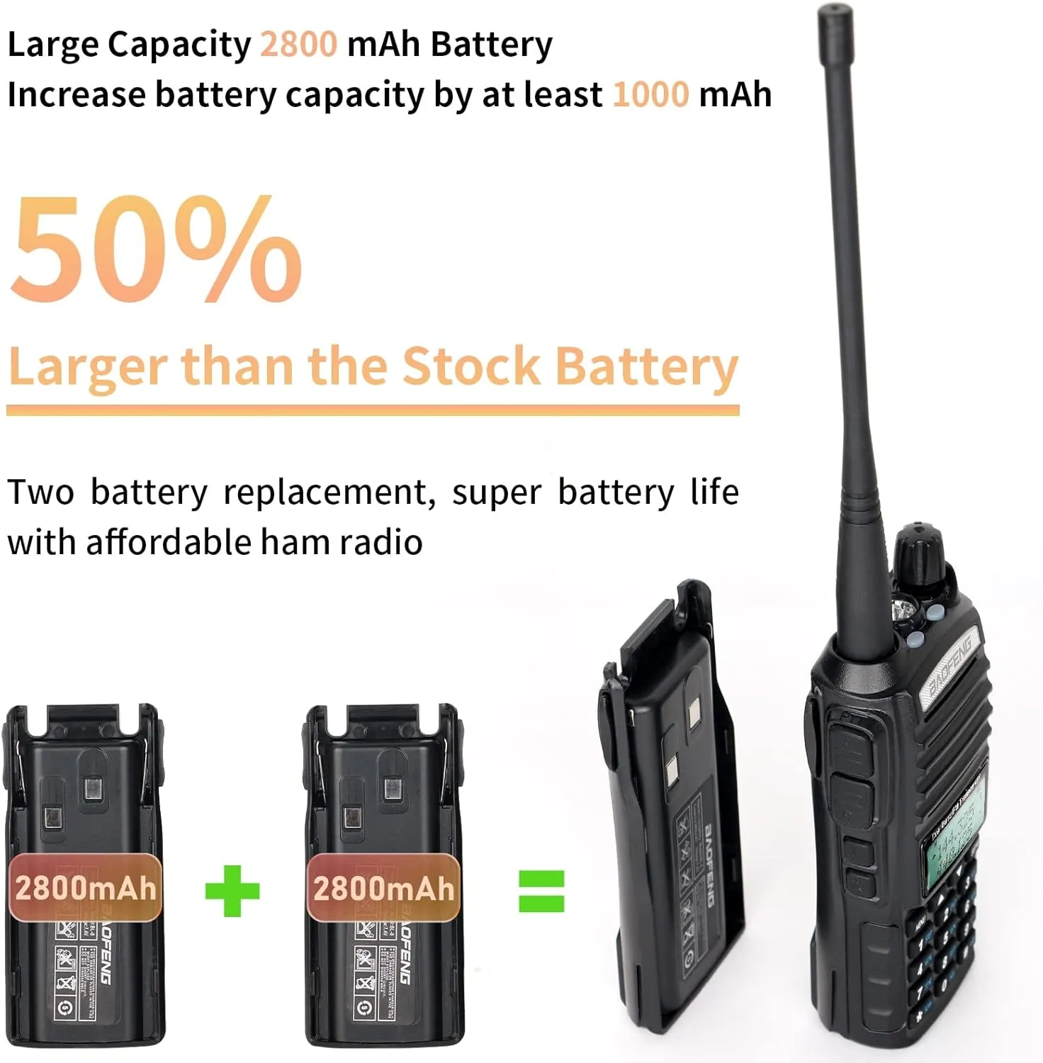 BaoFeng UV-82 High Power BaoFeng Radio Ham Radio Handheld Walkie Talkies with Earpiece, Extra 2800mAh Battery Hand Speaker Mic and Programming Cable Full Kits(1 Pack-Black)