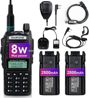 BaoFeng UV-82 High Power BaoFeng Radio Ham Radio Handheld Walkie Talkies with Earpiece, Extra 2800mAh Battery Hand Speaker Mic and Programming Cable Full Kits(1 Pack-Black)