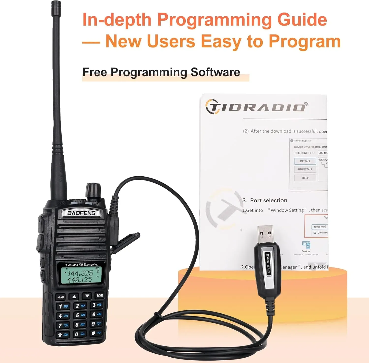 BaoFeng UV-82 High Power BaoFeng Radio Ham Radio Handheld Walkie Talkies with Earpiece, Extra 2800mAh Battery Hand Speaker Mic and Programming Cable Full Kits(1 Pack-Black)