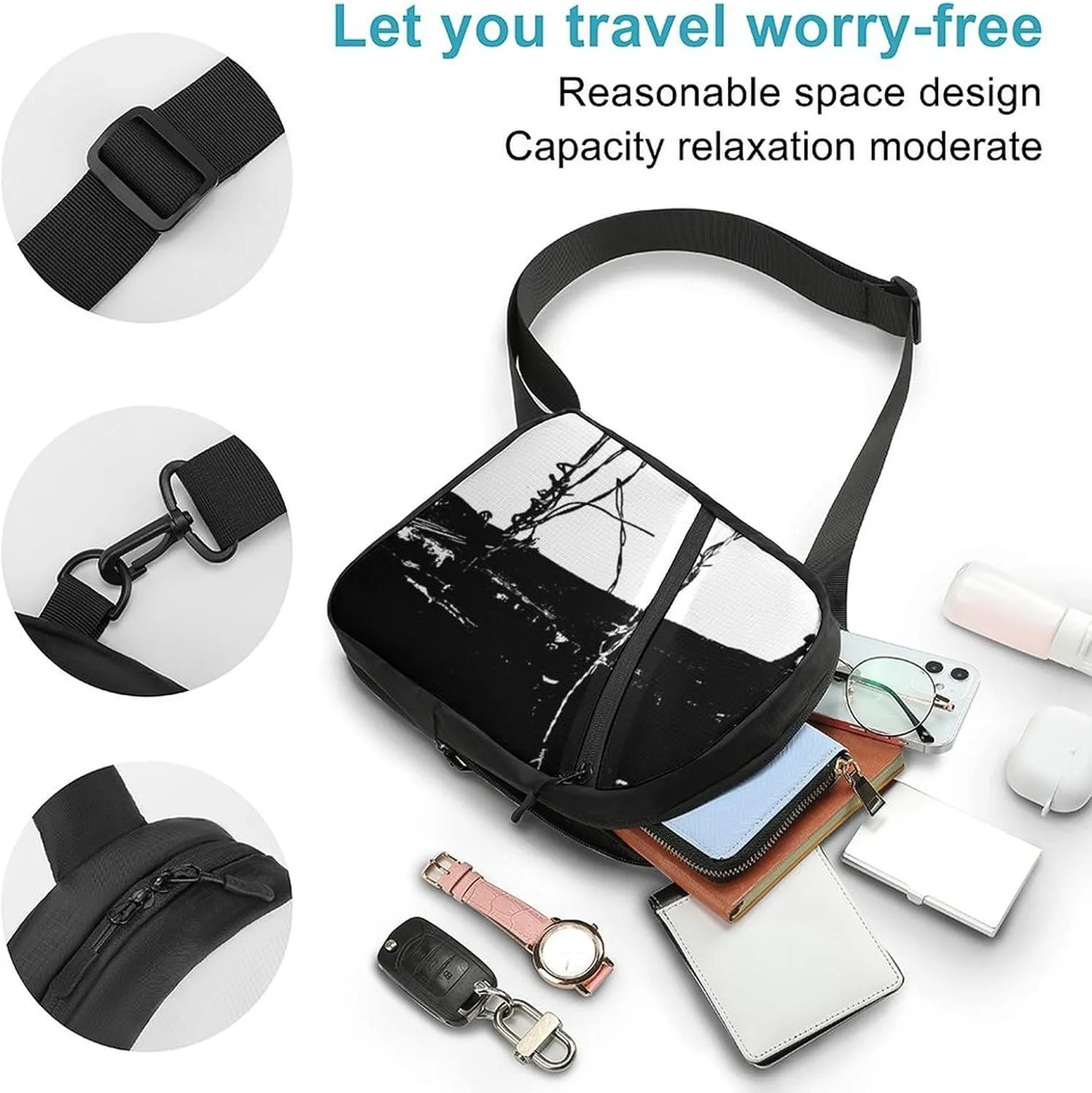 Barbed Black And White Folding Chest Bag with Multiple Pockets Lightweight And Durable Design