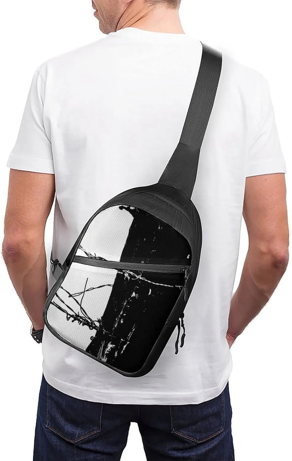 Barbed Black And White Folding Chest Bag with Multiple Pockets Lightweight And Durable Design
