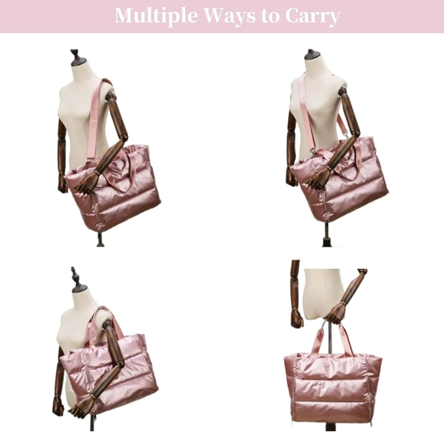 Barsine Puffer Tote Bag for Women, Large Puffy Shoulder Handbag, Lightweight Yoga Bag with Wet Pocket for Travel, Gym