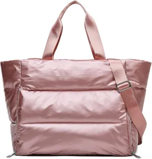 Barsine Puffer Tote Bag for Women, Large Puffy Shoulder Handbag, Lightweight Yoga Bag with Wet Pocket for Travel, Gym