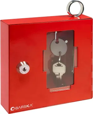 Barska Red Key Lock Breakable Glass Window Alarm Emergency Key Storage Lock Box with Attached Hammer for Home and Business