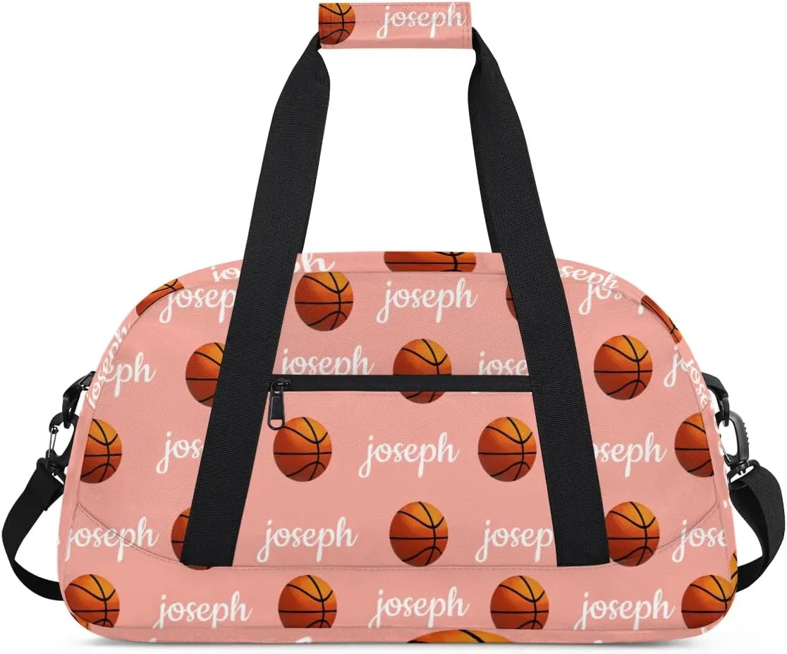 Basketball Custom Name Sport Gym Bag Personalized Overnight Duffel Bag for Boys Girls Weekender Bags Carry On Training Bag, Pale Pink