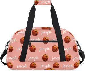 Basketball Custom Name Sport Gym Bag Personalized Overnight Duffel Bag for Boys Girls Weekender Bags Carry On Training Bag, Pale Pink