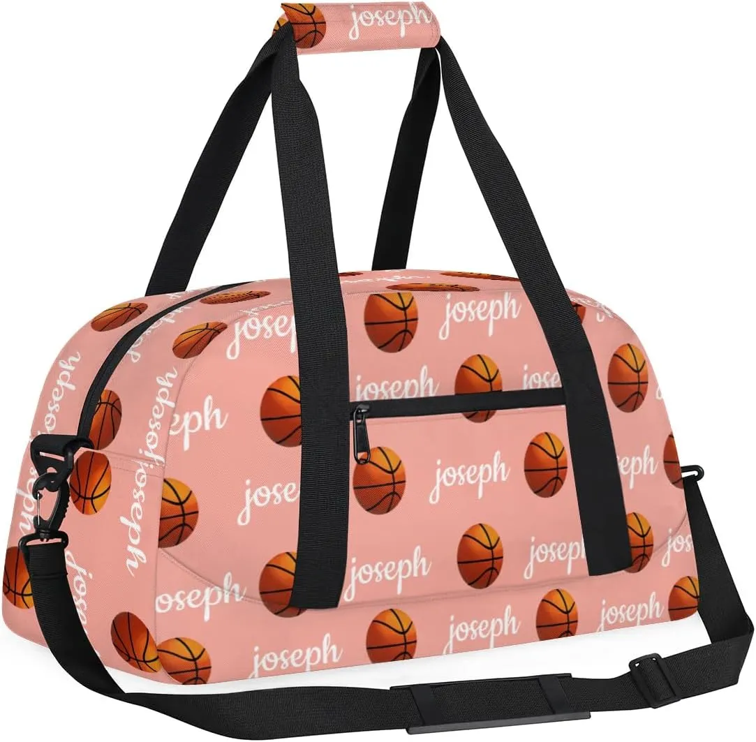 Basketball Custom Name Sport Gym Bag Personalized Overnight Duffel Bag for Boys Girls Weekender Bags Carry On Training Bag, Pale Pink