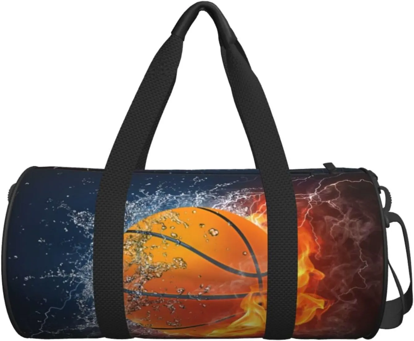 Basketball water fire thunder lightning Round Travel Duffel Bag Large Capacity Gym Sports Bags for Hiking Vacation Trips