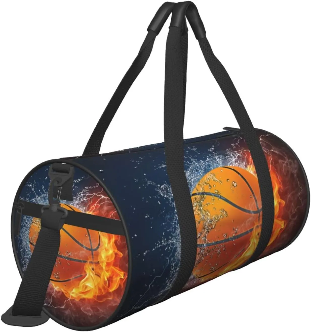 Basketball water fire thunder lightning Round Travel Duffel Bag Large Capacity Gym Sports Bags for Hiking Vacation Trips