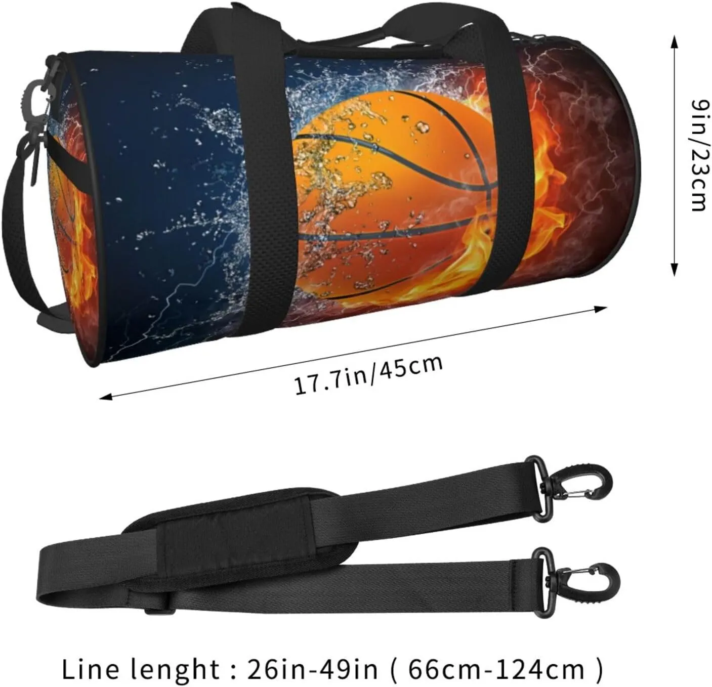 Basketball water fire thunder lightning Round Travel Duffel Bag Large Capacity Gym Sports Bags for Hiking Vacation Trips