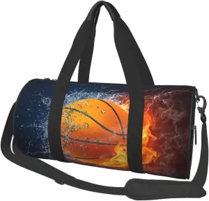 Basketball water fire thunder lightning Round Travel Duffel Bag Large Capacity Gym Sports Bags for Hiking Vacation Trips