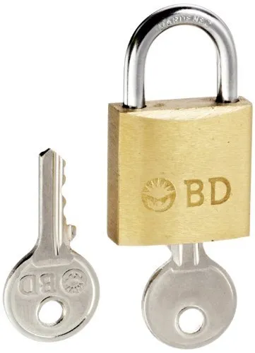 BD Medical 305494 Brass Security Lock with 2 Metal Keys for Sharps Collectors, 1" Width, 1-3/4" Height, 1/4" Depth, Pack of 12