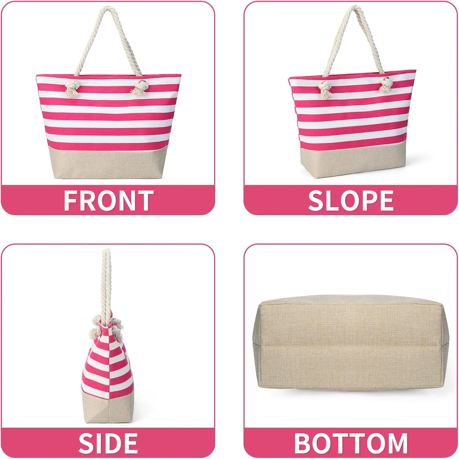 Beach Bags for Women Large Waterproof Tote Bag with Zipper Lightweight Canvas Reusable Grocery Shopping Shoulder Bag