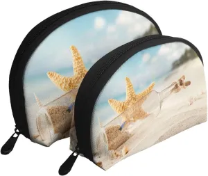 Beach Drift Bottle Women'S Shell-Shaped Storage Bag 2-Piece Set, Portable Cosmetic Bag, Travel Bag, Fashionable Wallet