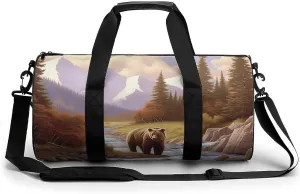 Bear Spring Forests Print Gym Sport Bag Travel Duffel Bags Weekender Carry on Tote Bags for Women Men