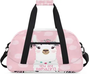Beautiful Alpaca Gym Duffel Bag for Men Women Pink Dots Sports Tote Bag with Adjustable Shoulder Strap for Dance Gymnastics Traveling Outdoor Camping Overnight Stay