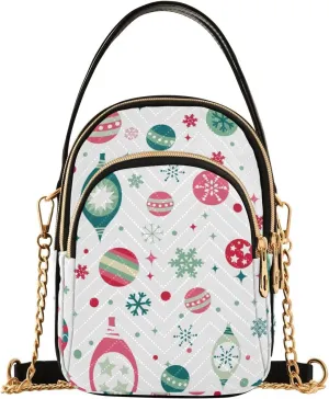 Beautiful Christmas Balls Snowflakes Small Crossbody Bag Functional Multi Pocket Bag Shoulder Handbag