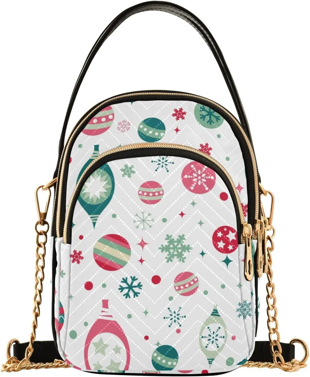 Beautiful Christmas Balls Snowflakes Small Crossbody Bag Functional Multi Pocket Bag Shoulder Handbag
