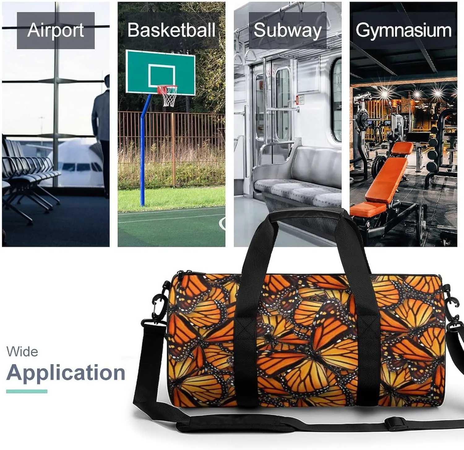 Beautiful Monarch Butterfly Large Capacity Cylindrical Fitness Bag, Hand-held Fitness Bag