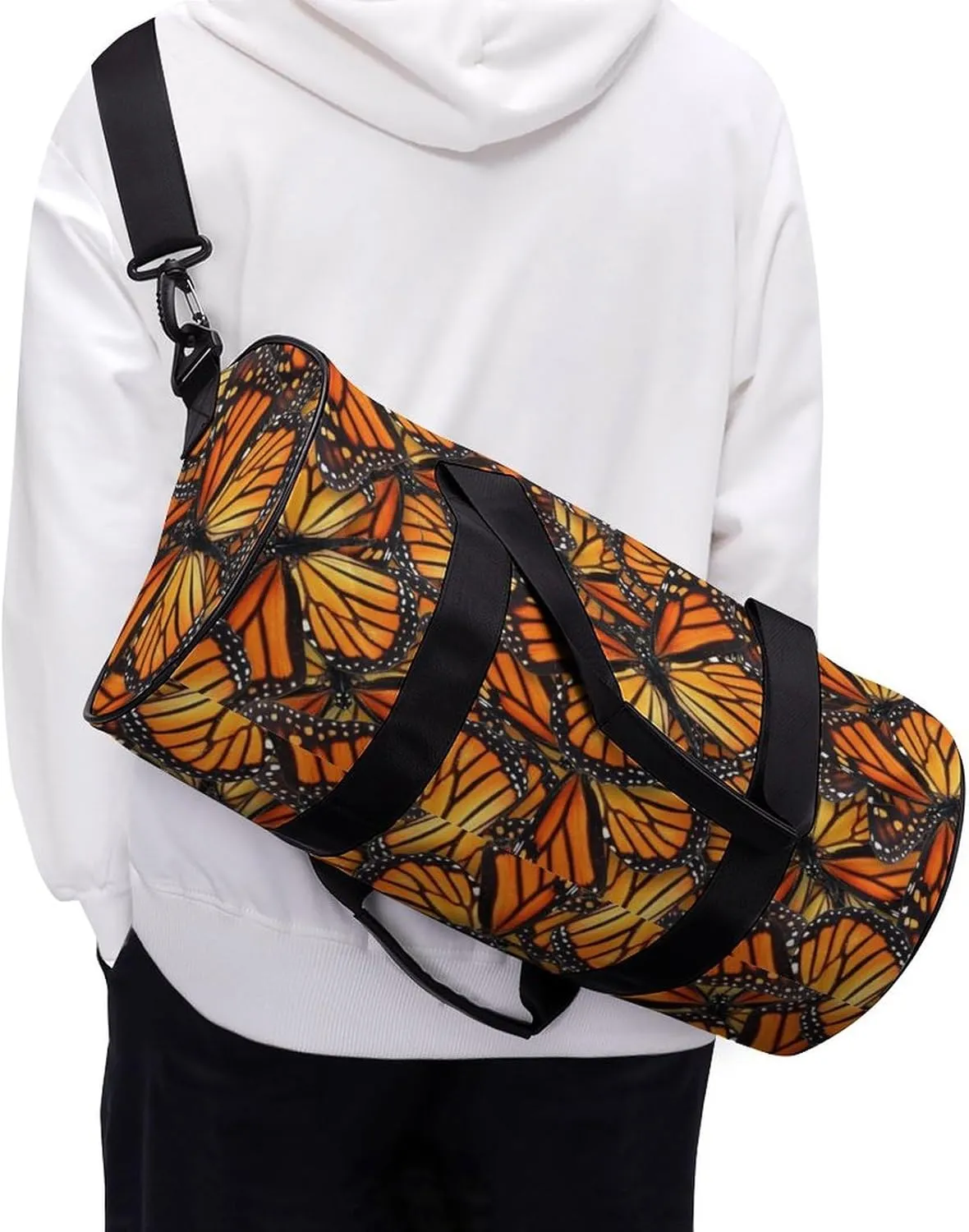 Beautiful Monarch Butterfly Large Capacity Cylindrical Fitness Bag, Hand-held Fitness Bag