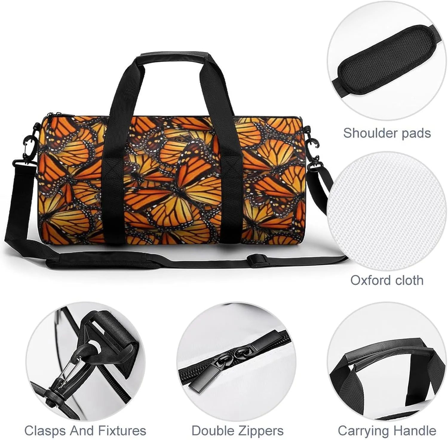Beautiful Monarch Butterfly Large Capacity Cylindrical Fitness Bag, Hand-held Fitness Bag